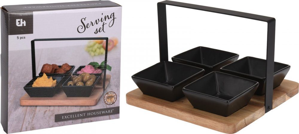 Levně EXCELLENT HOUSEWARE Servírovací misky s podnosem sada 5 ks akát / černá KO-278000520
