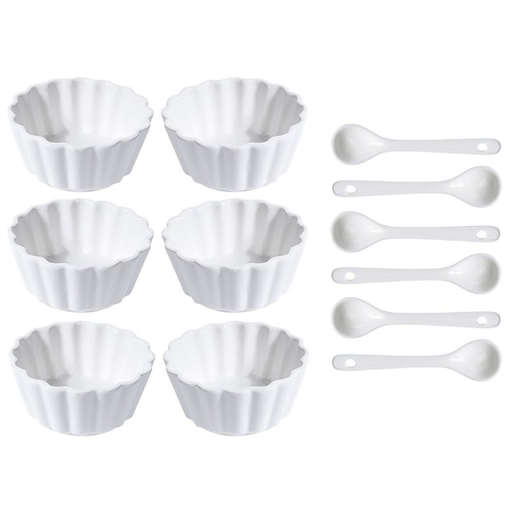 Levně EXCELLENT HOUSEWARE Sada porcelánových misek se lžičkou 12 ks vlnovka široká KO-798000050vlsi