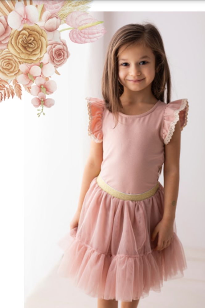 Levně Lily Grey Dívčí sukýnka Princess - old pink (zlatá guma) - 98