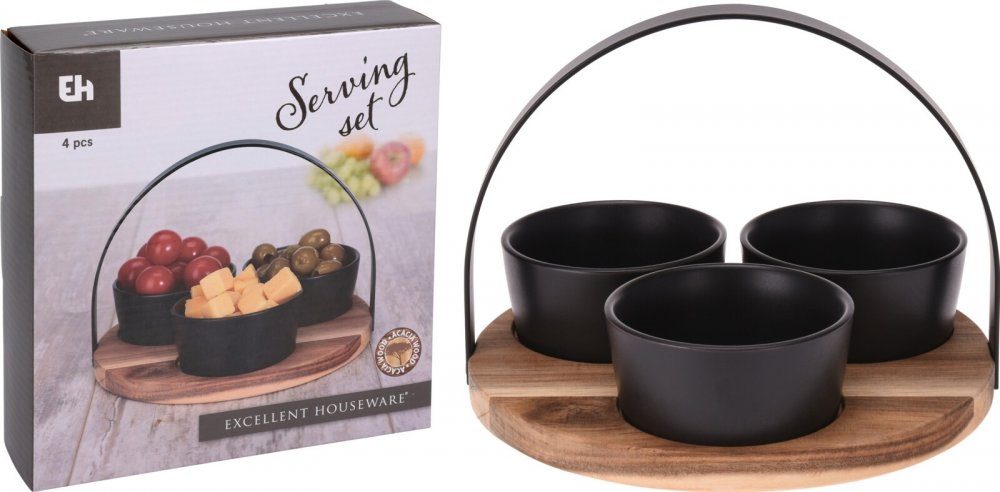 Levně EXCELLENT HOUSEWARE Servírovací misky s podnosem sada 4 ks akát / černá KO-278000510