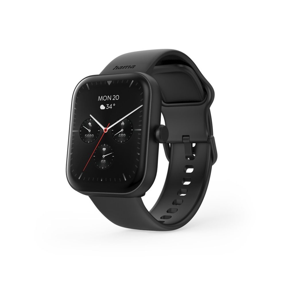 Levně Hama 5000, smart hodinky, funkce telefonování, voděodolné IP68, Siri/ Google Assistant, černé