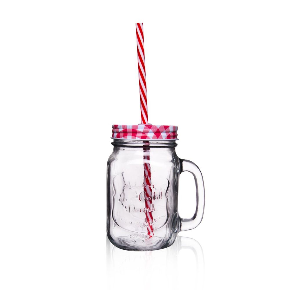 Levně Sklenice Straw s víčkem a brčkem 0,45 l