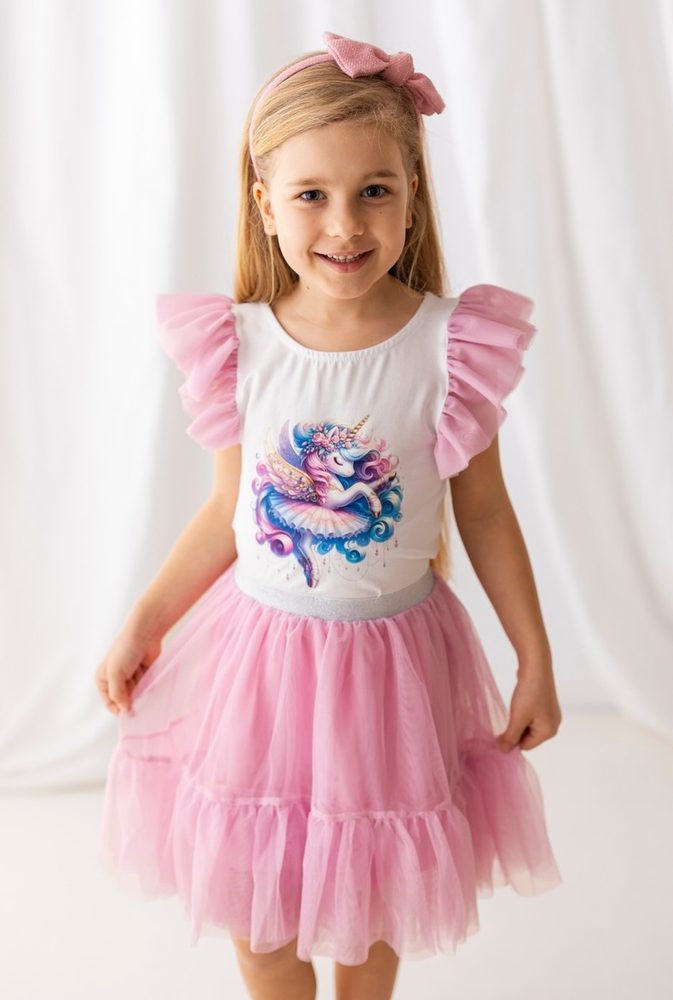 Levně Dívčí blůzka s tylovým rukávem Lily Grey - unicorn - 110