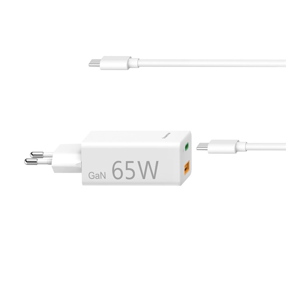 Levně Hama set USB nabíječka GaN, USB-C/USB-A, PD 65 W, USB-C kabel 2 m