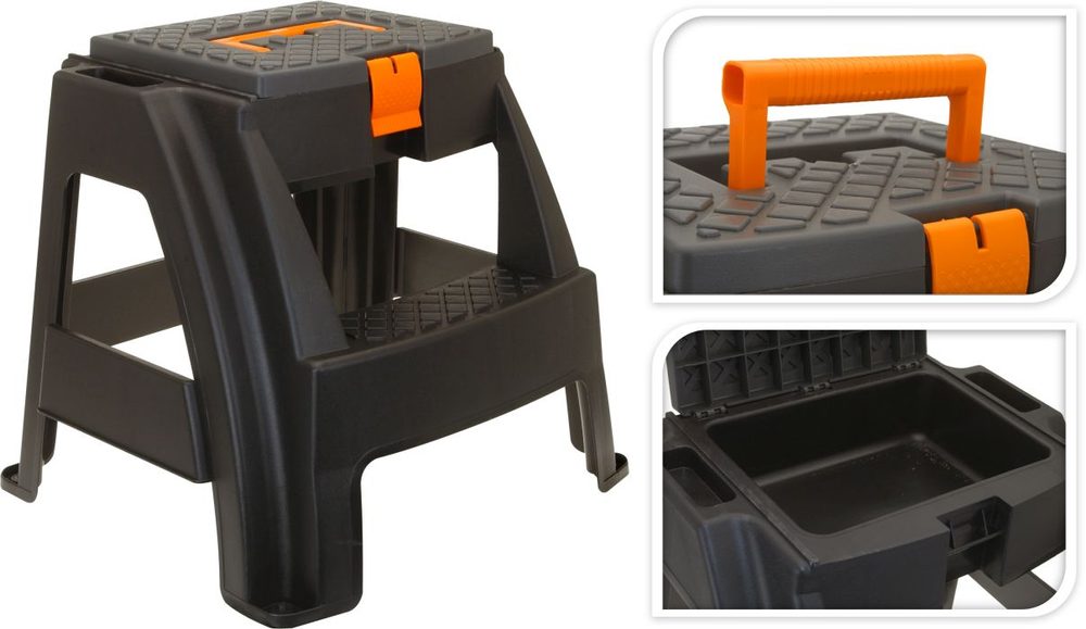 Levně schůdky+box šedý/oranž v.43cm, nosnost max.120kg