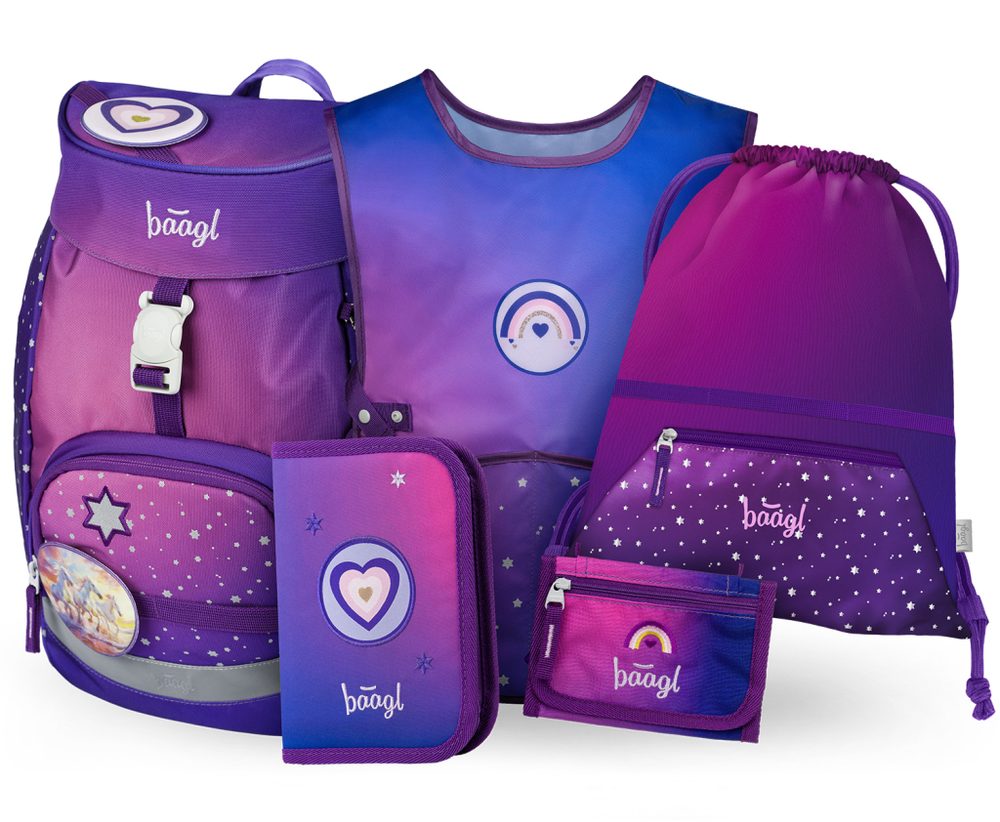 Levně BAAGL SET 5 AIRY Koně srdce: batoh, penál, sáček, zástěra, peněženka