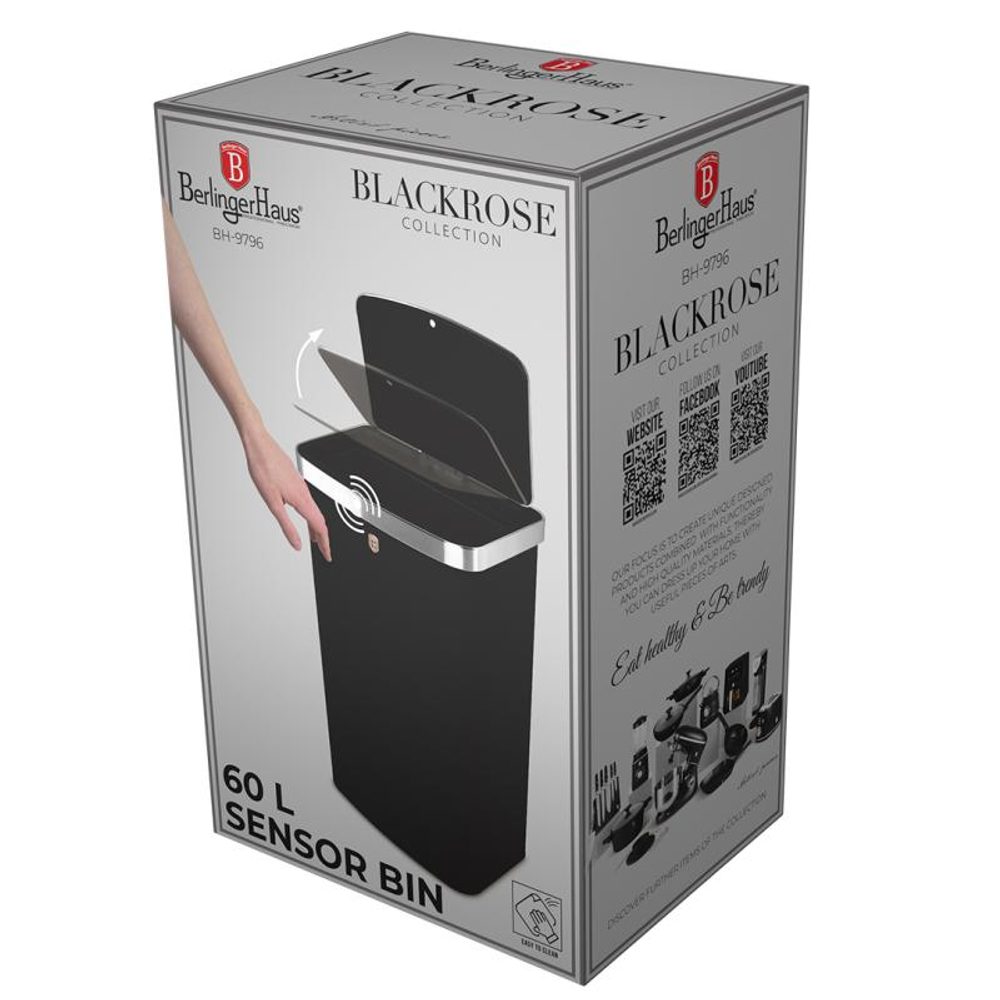 BERLINGERHAUS Koš odpadkový se senzorovým otvíráním 60 l Black Rose Collection BH-9796