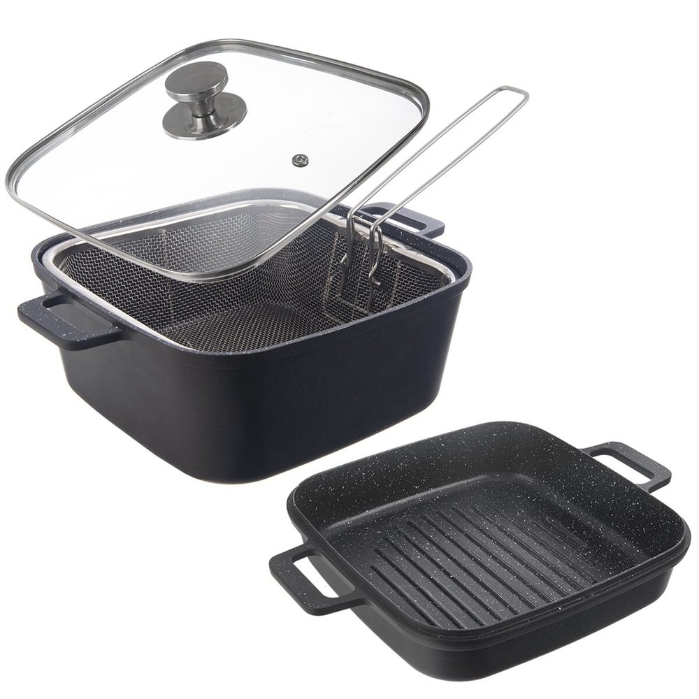 Levně Pekáč GRANDE s víkem 32,5x24,5x16,5 cm oboustranný + frit. košík
