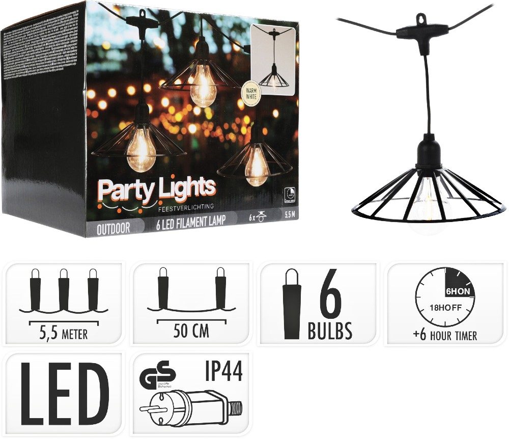 Levně PROGARDEN Světelný řetěz žárovky LED PARTY 6 ks 5,5m KO-AF5300260