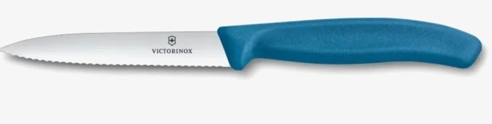 Levně nůž 10cm loupací, vlnitý, špičatý MODRÝ, VICTORINOX