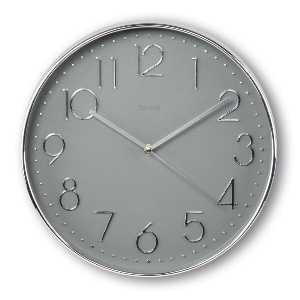 Levně Hama Corsica, nástěnné hodiny, průměr 30 cm, tichý chod, stříbrné/šedé