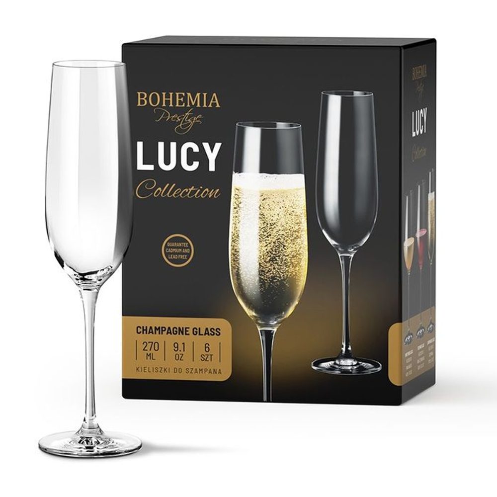 Levně sklen. 270ml, 6ks, BOHEMIA PR. šampus, LUCY, DB