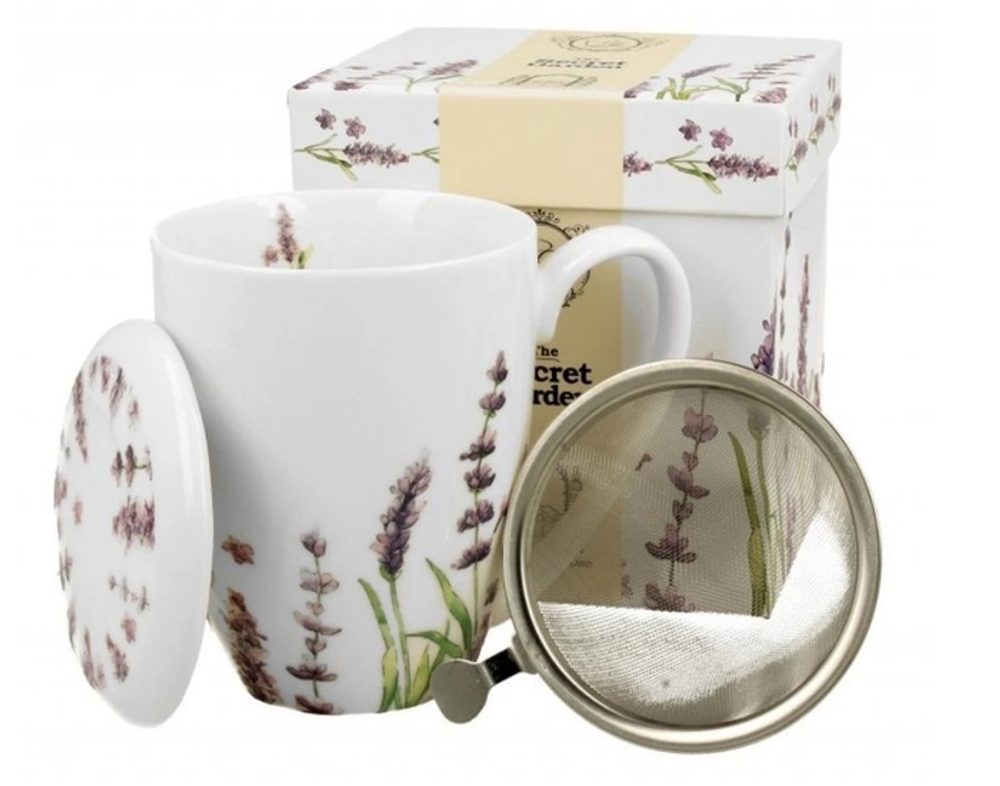 Levně hrnek 380ml LEVANDULE, Classic, víčko, sítko, DB, porcelán