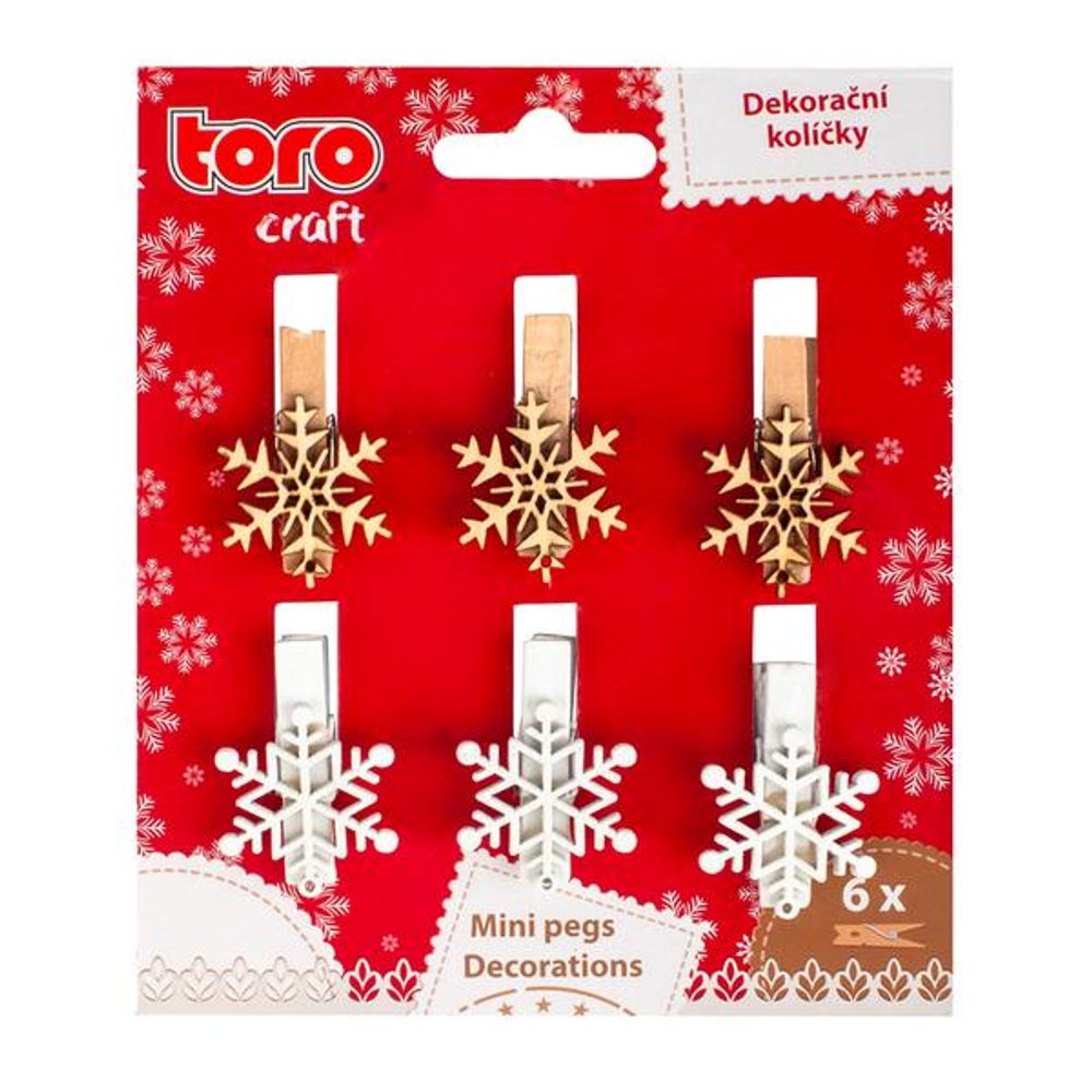 Levně TORO KOLÍČKY DŘEVĚNÉ "SNĚHOVÁ VLOČKA" 3,5CM, 6KS