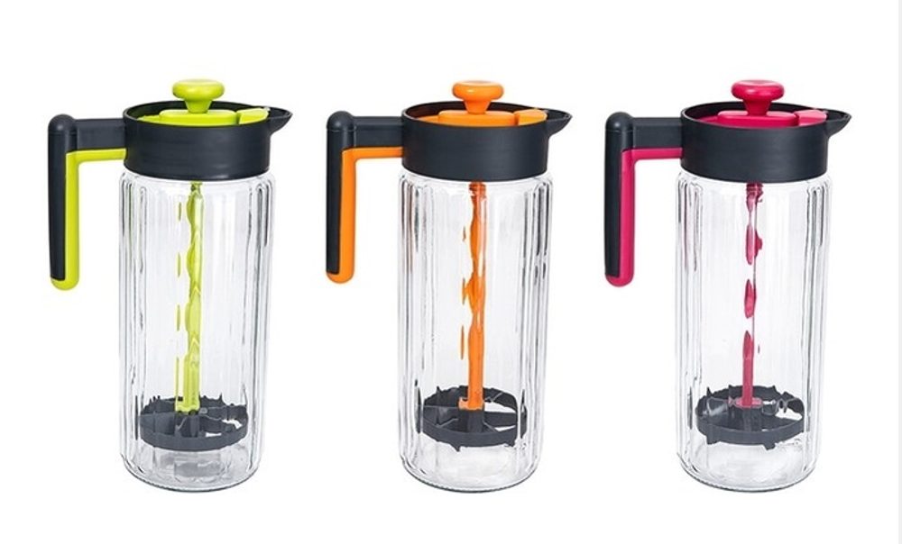 Levně džbán 1,46l, hladká, 2BARVY, míchadlo, sklo/plast