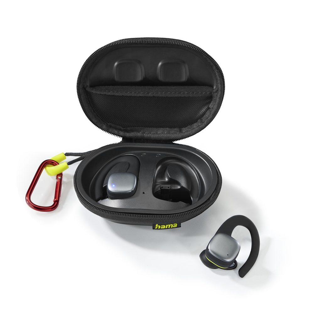 Levně Hama Bluetooth sluchátka Spirit Athletics s klipem, pecky, nabíjecí pouzdro, černá