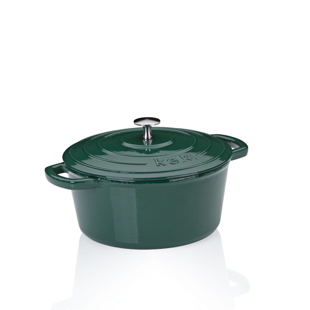 Levně KELA Pekáč litinový s poklicí Calido kulatý smaragdově zelená 24x12 cm 3,8l KL-12900