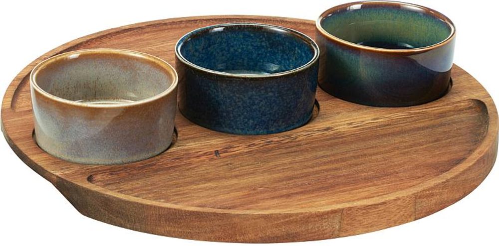 Levně EXCELLENT HOUSEWARE Servírovací misky na akátovém podnose sada 4 ks KO-278001180