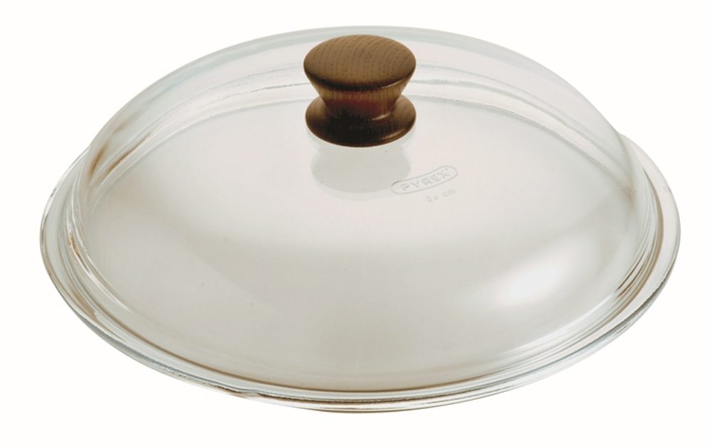 poklice d28cm, TITANIO-PYREX sklo, vč. dřev. úchytu