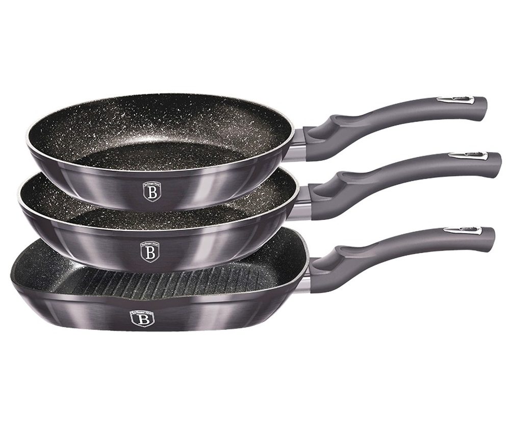 Levně BERLINGERHAUS Sada pánví s mramorovým povrchem 3 ks Carbon PRO Line BH-6904