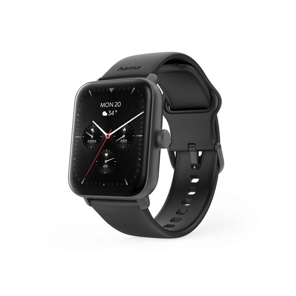 Levně Hama 6010, smart hodinky, GPS, telefonování, voděodolné IP68/3 ATM, Siri/Google Assistant, černé