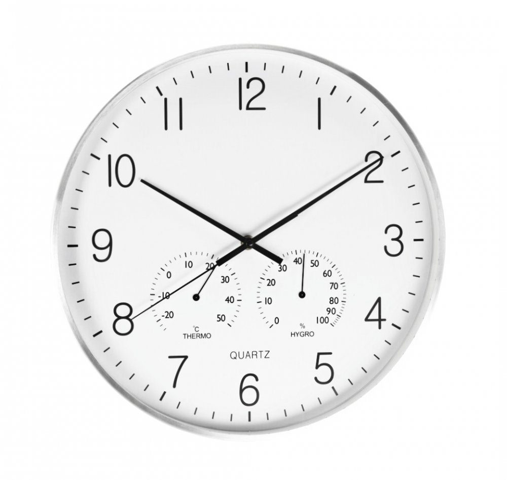 Levně SEGNALE Nástěnné hodiny s teploměrem a vlhkoměrem 38 cm stříbrný rám KO-837362290