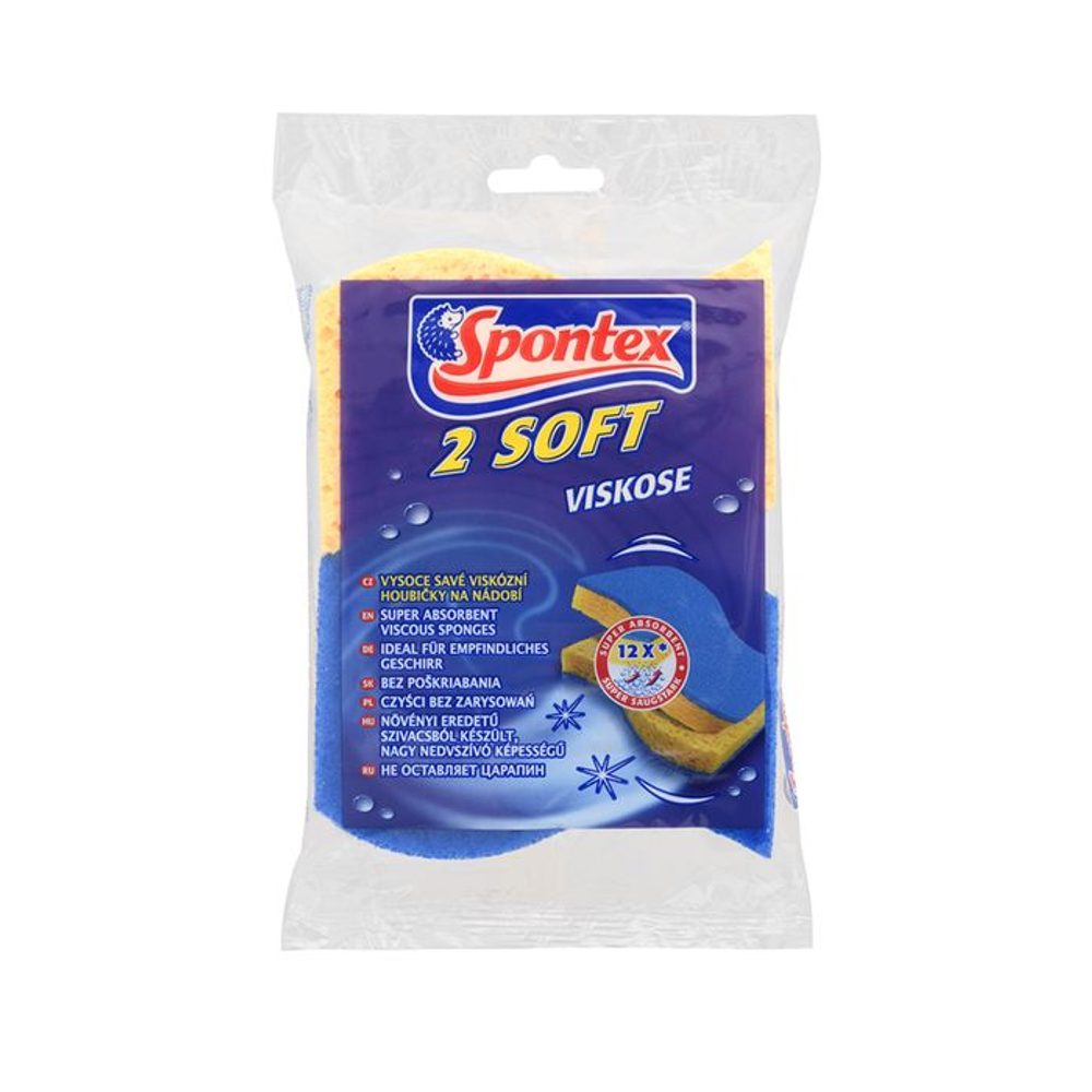 Levně houba 2ks SOFT 11x7,5x2,5cm, tvar., viskoza, kuch., SPONTEX