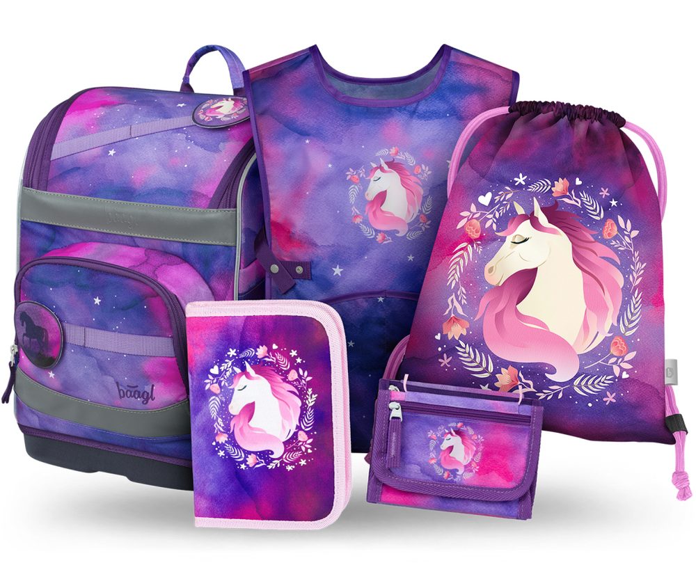 Levně BAAGL SET 5 Zippy Plus Kůň: aktovka, penál, sáček, zástěra, peněženka