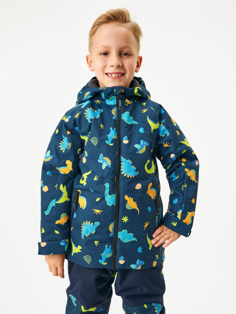 Levně Unuo Dětská zimní bunda Polar, Dinosauři - 122/128