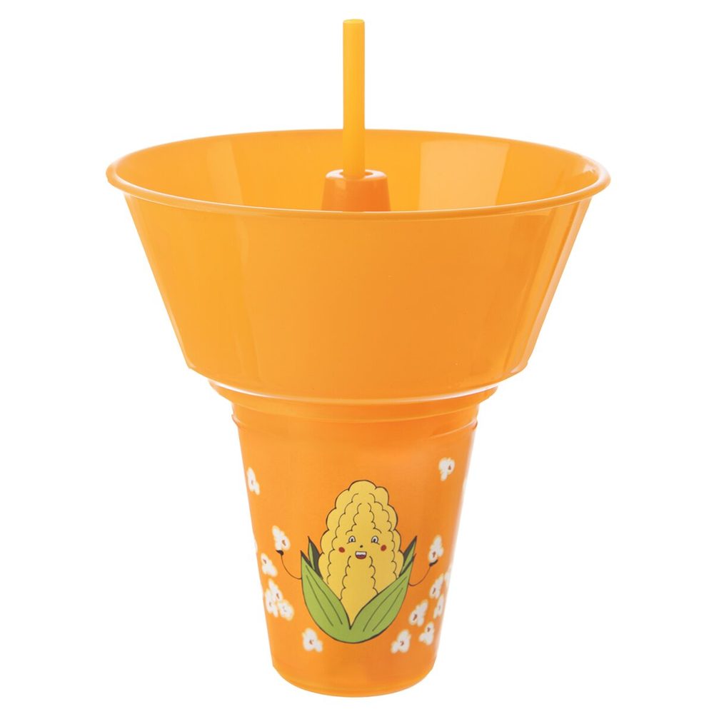Levně Pohár s miskou na popcorn kukuřice a brčkem 0,55 l