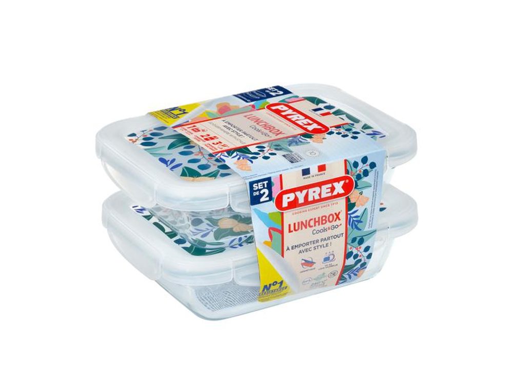 Levně Pyrex SADA OBDÉLNÍKOVÝCH DÓZ PYREX 2X0,8L, SKLO