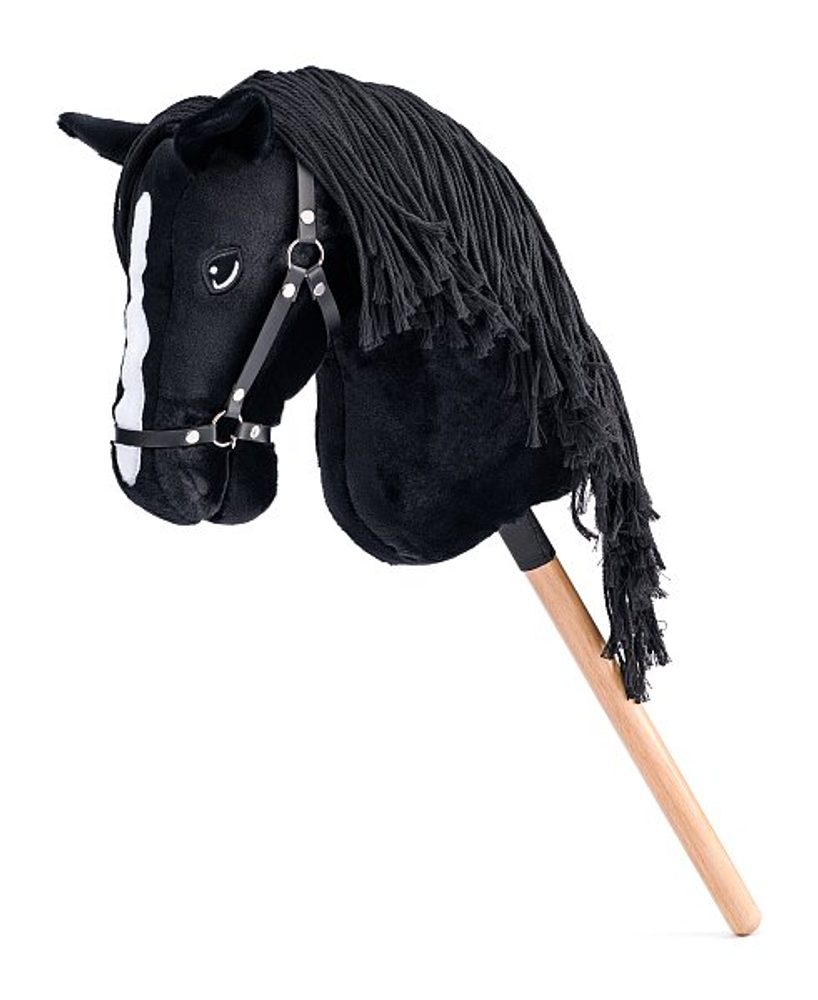 FAUNICA Hobby horse Cortez, černý kůň na tyči, provázková hříva