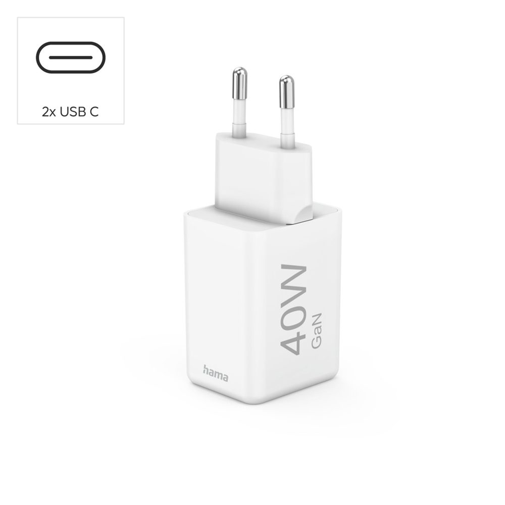 Hama rychlá USB nabíječka, 2x USB-C PD/QC, 40 W, super-mini (obrázek 10)