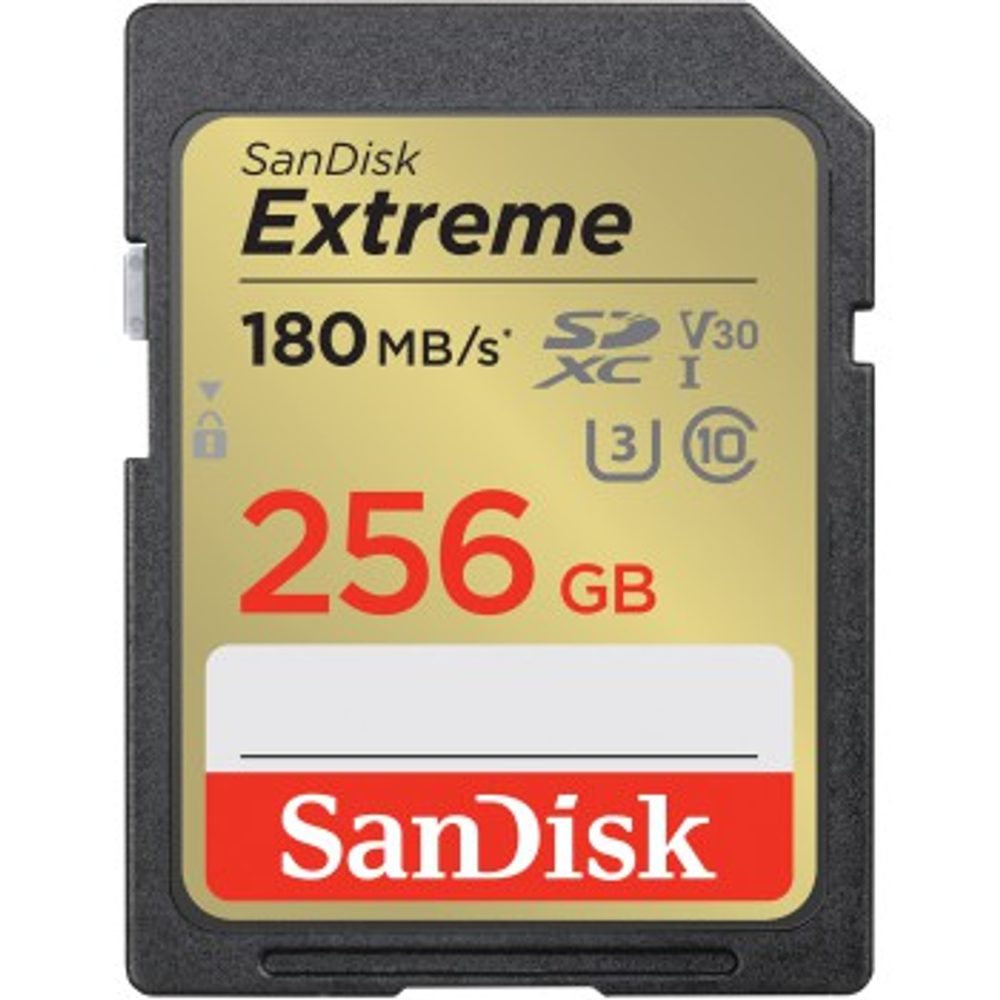 Levně SanDisk Extreme 256 GB SDXC Memory Card 180 MB/s and 130 MB/s UHS-I, Class 10, U3, V30