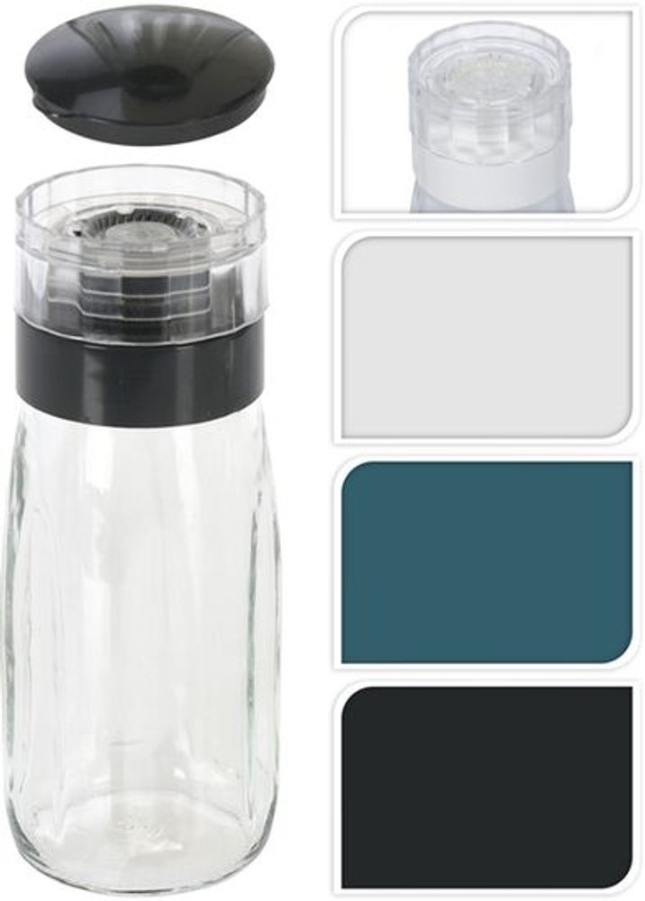 Levně slánka 300ml mlýnek na hrubou sůl, 3barvy, sklo/plast