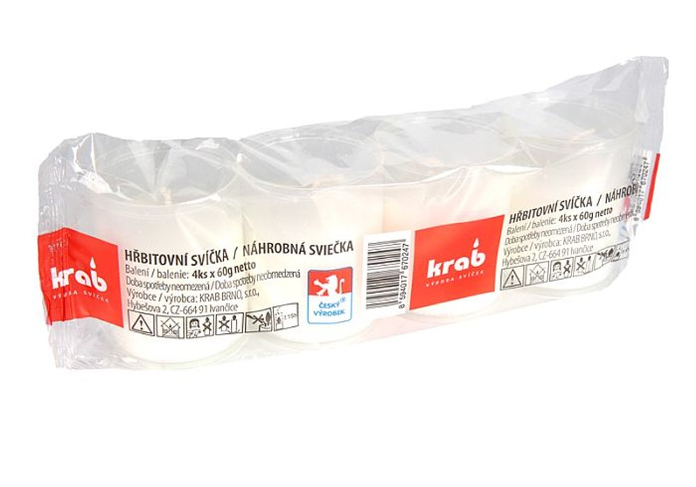 Levně svíčka hřbit. 60g, transpar. 4ks- vklad, 15hod
