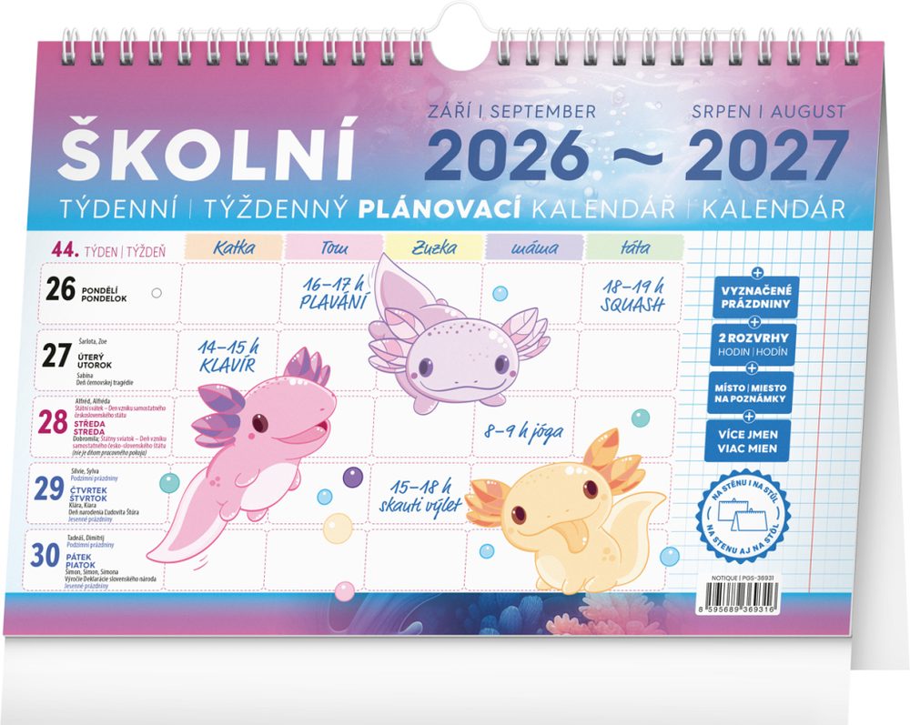 Levně NOTIQUE Školní plánovací kalendář s háčkem 2027, 30 x 21 cm