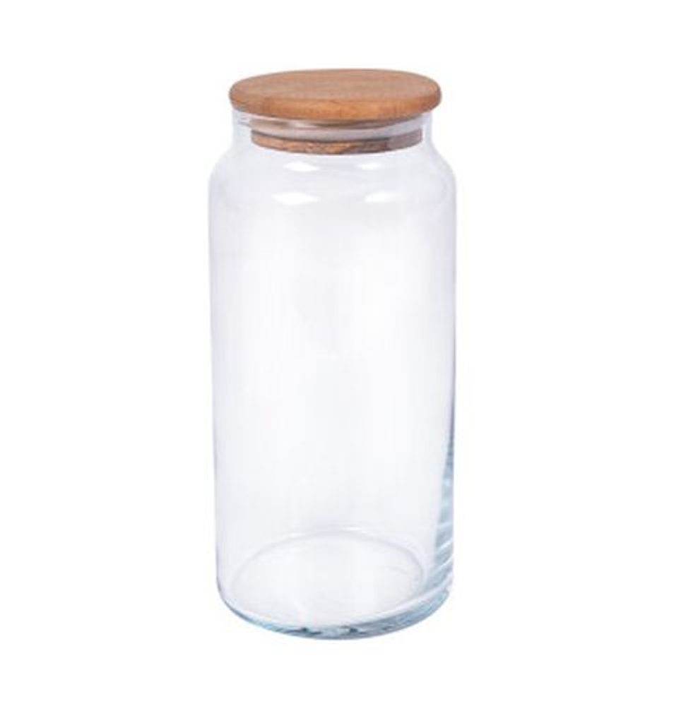 Levně dóza 1,40l, d10x21,5cm, sklo/bambus víko