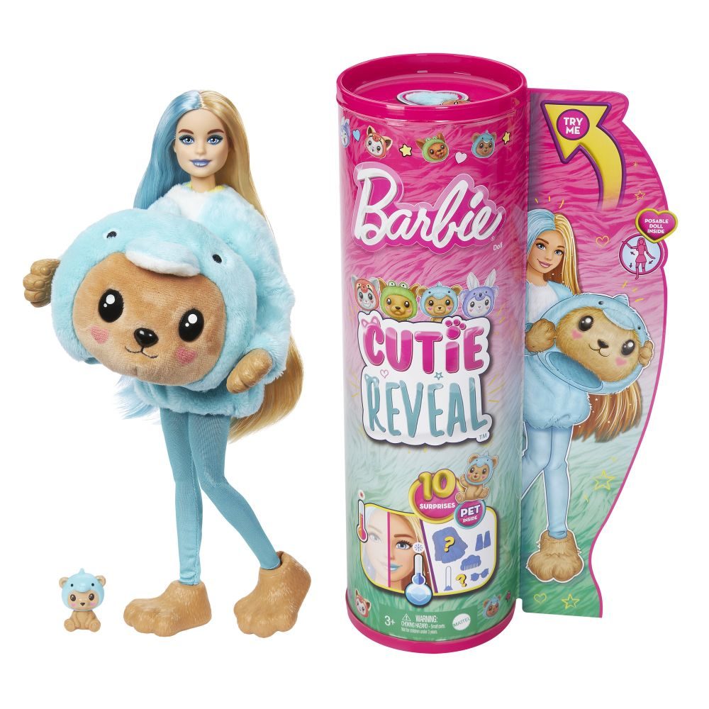 Levně BRB CUTIE REVEAL BARBIE V KOSTÝMU - MEDVÍDEK V MODRÉM KOSTÝMU DELFÍNA
