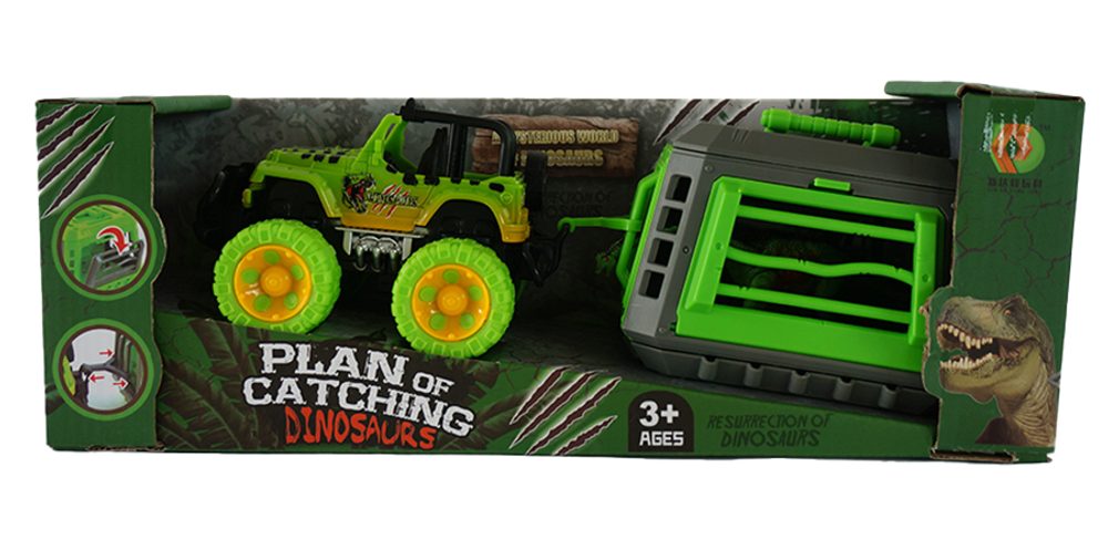 Levně Jeep s přívěsem a dinosaurem