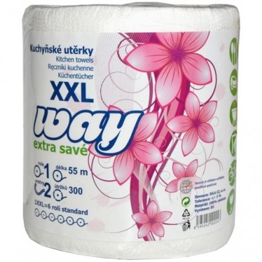 Levně utěrky kuch.2vr.,55m,300ústřiž.,XXL WAY,extra savé