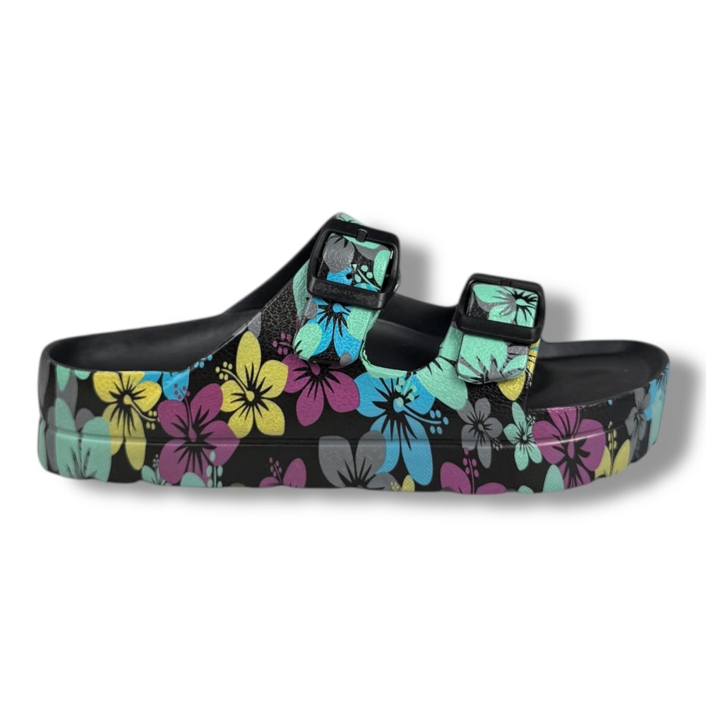 Best Feet Dámské pantofle na platformě - černé s potiskem - 41