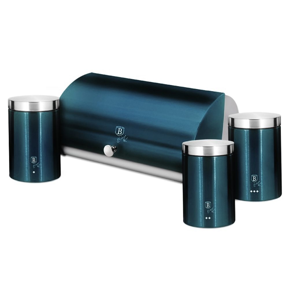 Levně BERLINGERHAUS Chlebník a sada dóz 4 ks Aquamarine Metallic Line BH-6734