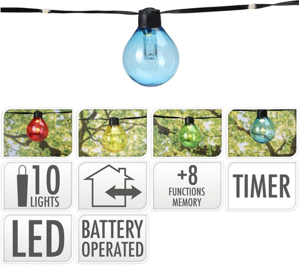 Levně řetěz 2,4m, PÁRTY "ŽÁROVKA", barevný, 10LED, na baterie