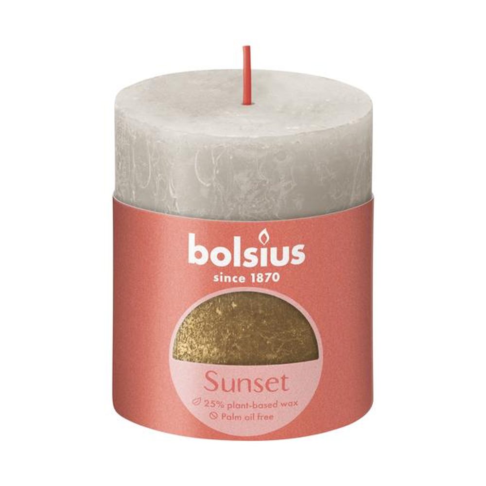Levně Bolsius SVÍČKA RUSTIK 80/68 PÍSEK ŠEDÁ/ZLATÁ
