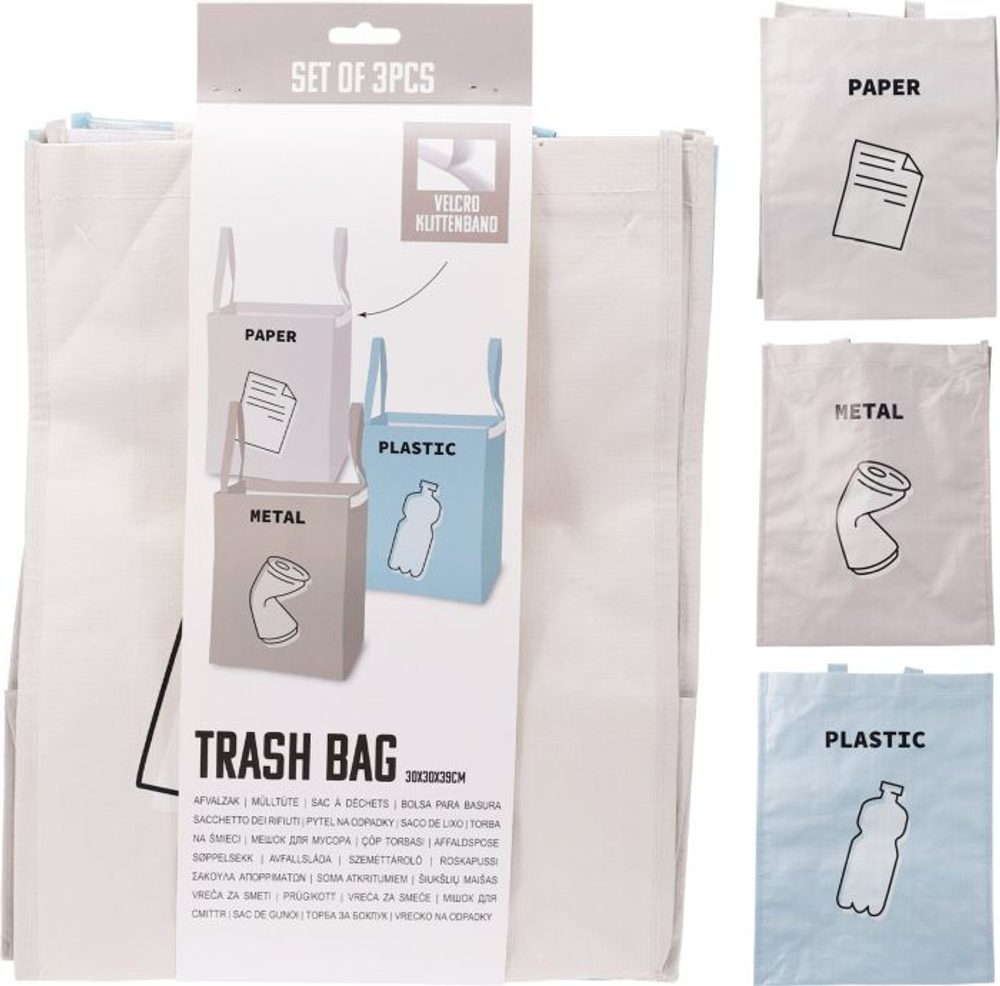Levně taška na tříděný odpad 3ks (papír, plast, sklo)