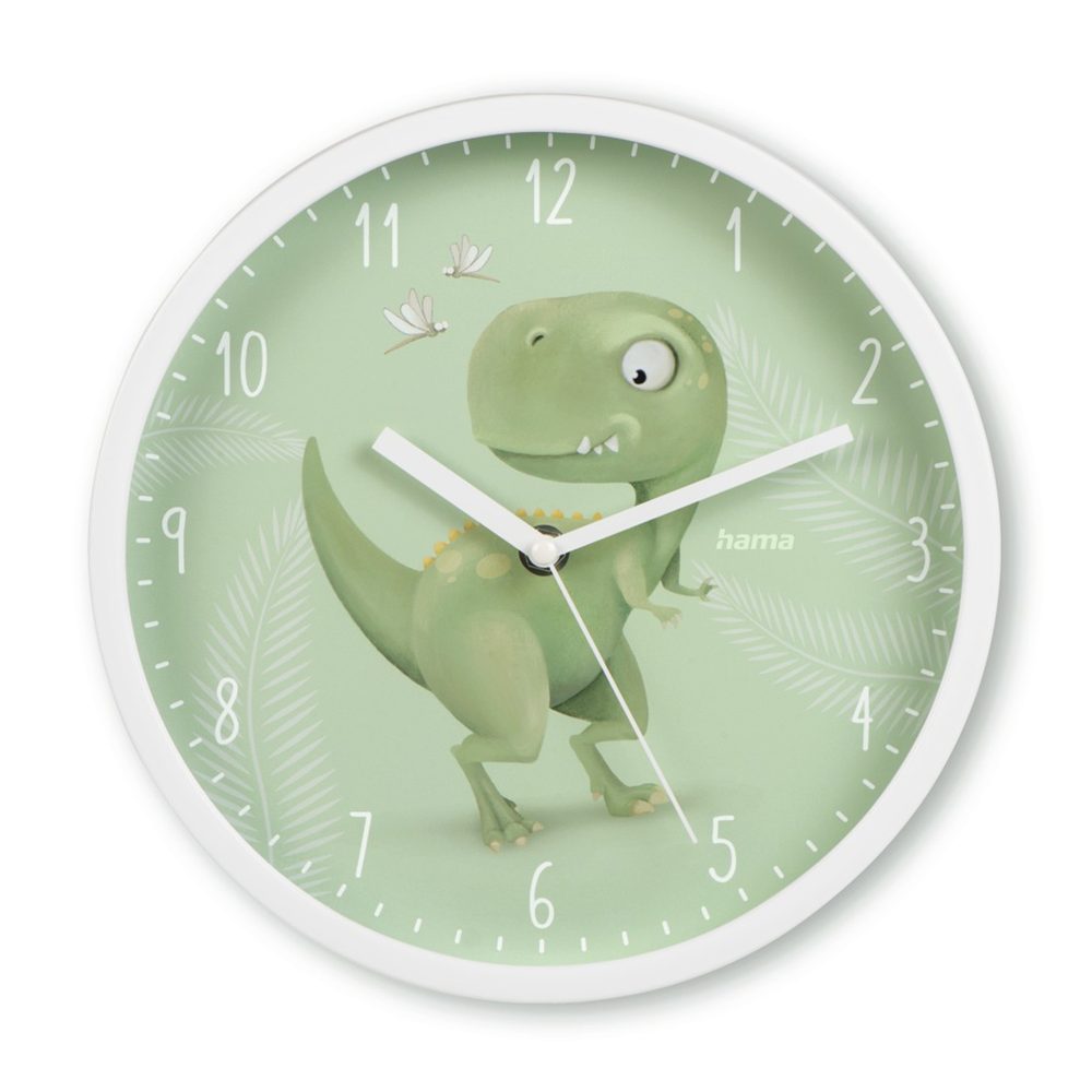 Levně Hama Cebu, dětské nástěnné hodiny, průměr 25 cm, tichý chod, s dinosaurem