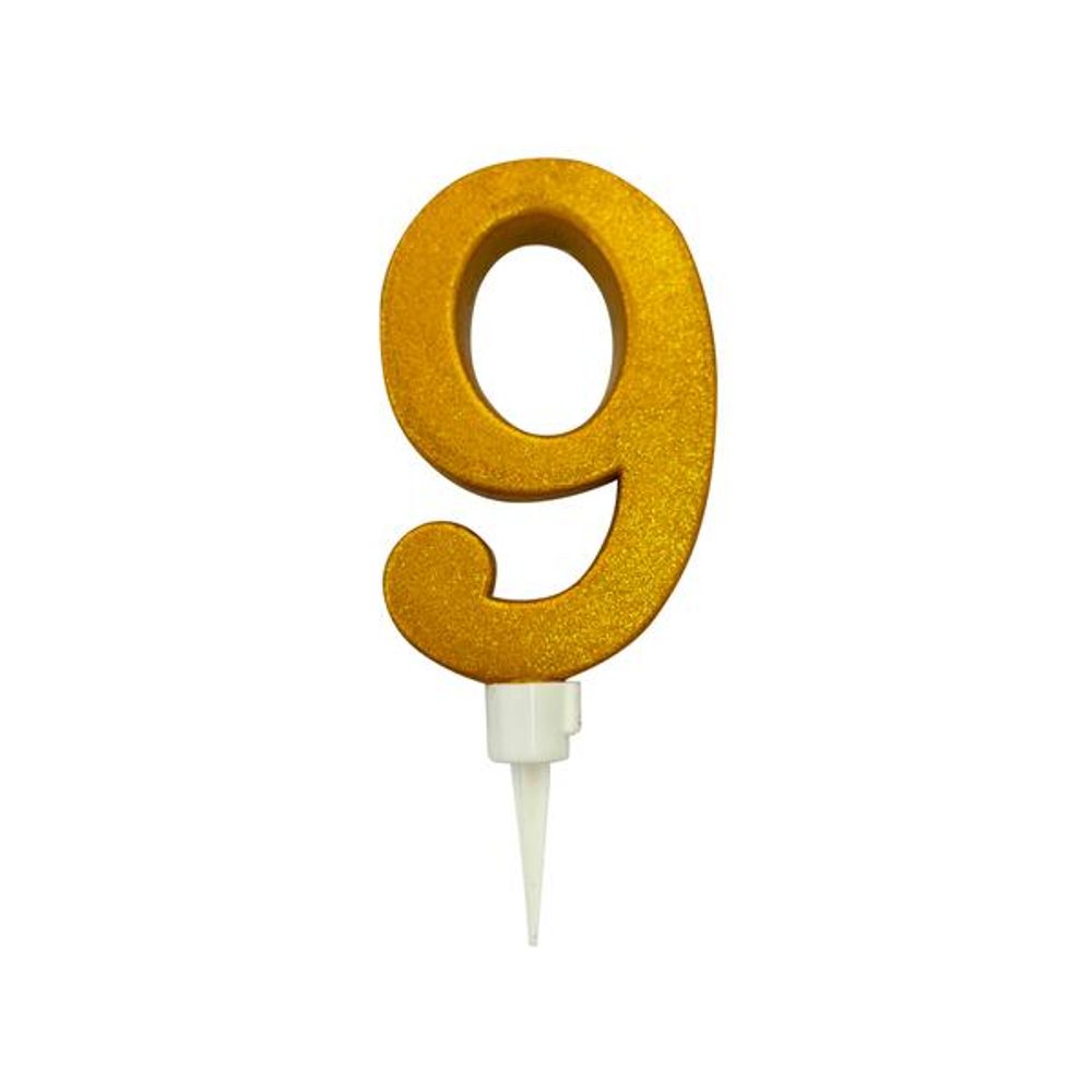 Levně TORO SVÍČKA ČÍSLICE "9" ZAPICHOVACÍ VELKÁ, 16CM, ZLATÁ
