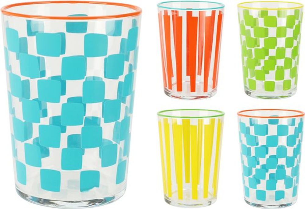 Levně sklen. 490ml, 1ks, kostky-pruhy, sklo