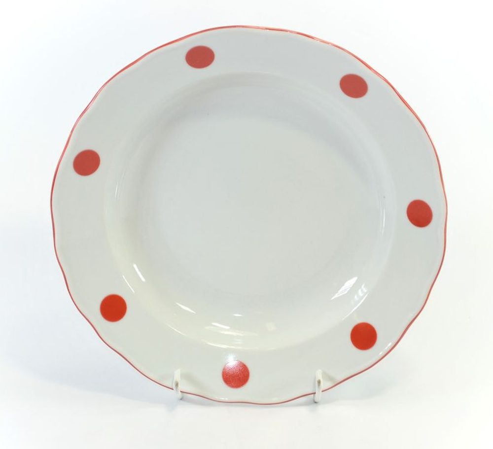 Levně talíř d24cm hluboký ČERVENÝ PUNTÍK, čes.porcelán